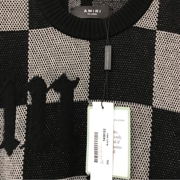 Amiri Logo Check Crew Mohair Cashmere Sweater Black White XXL Brand New With Tag - Picture 13 of 15